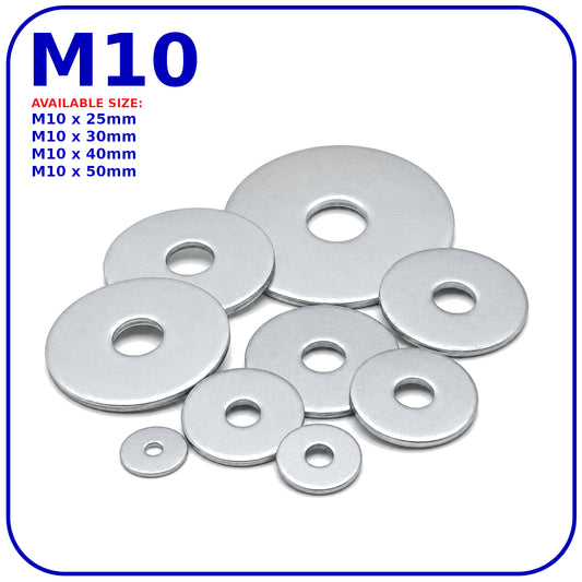 M10 Penny Repair Washers Large Mudguard Wide Washers Zinc Plated Steel Metric