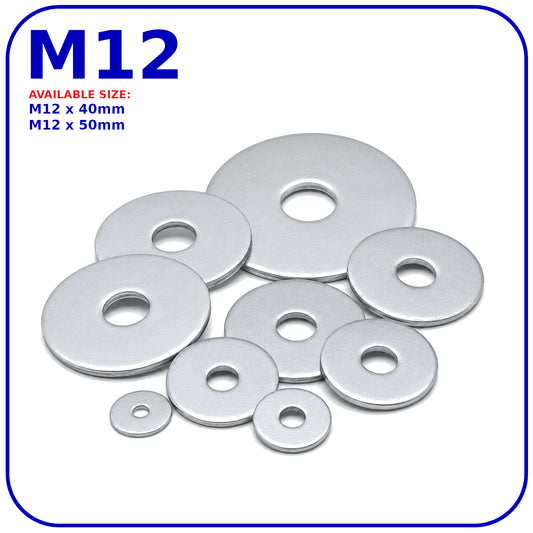 M12 Penny Repair Washers Large Mudguard Wide Washers Zinc Plated Steel Metric
