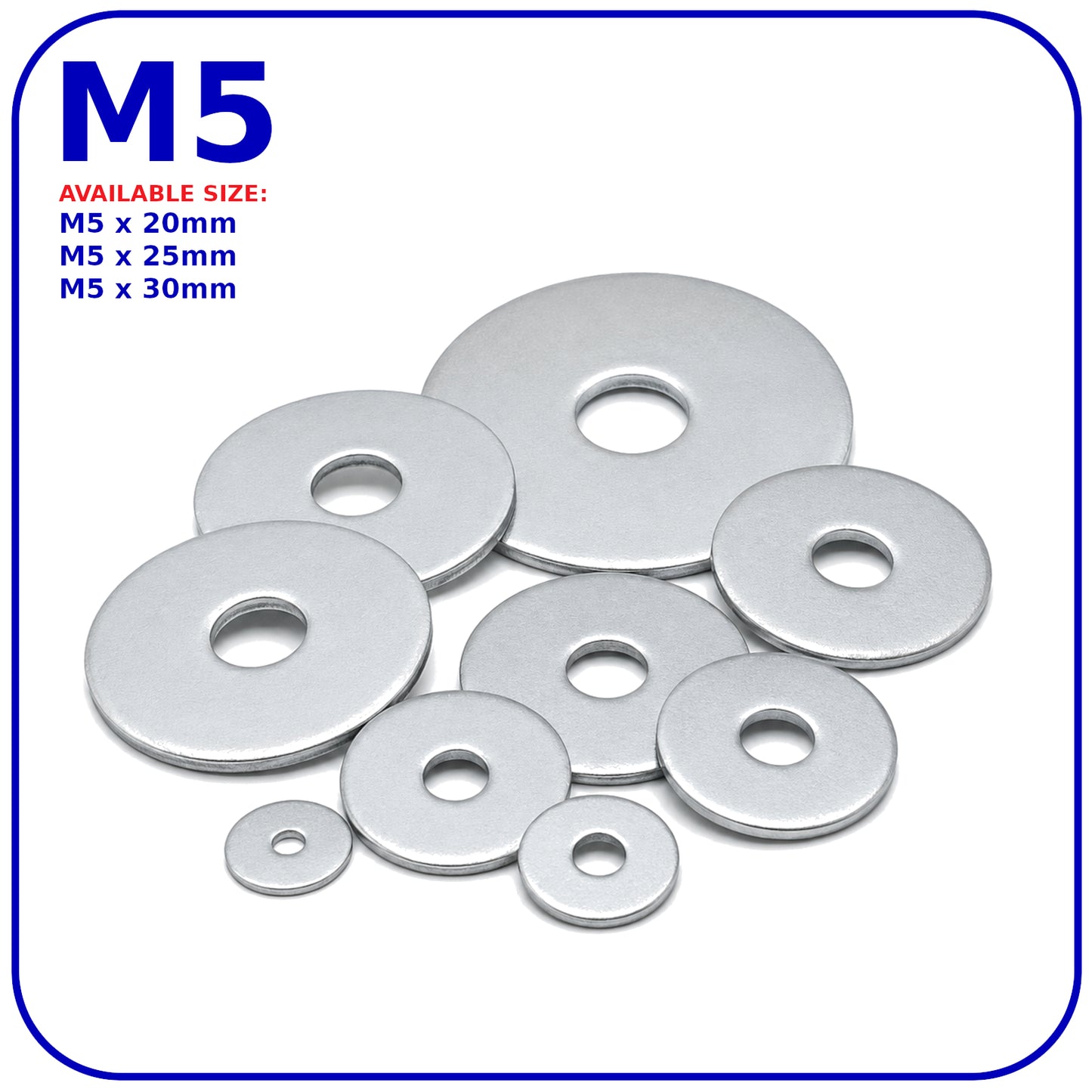 M5 Penny Repair Washers Large Mudguard Wide Washers BZP Zinc Plated Steel Metric