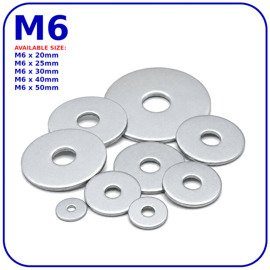 M6 Penny Repair Washers Large Mudguard Wide Washers BZP Zinc Plated Steel Metric
