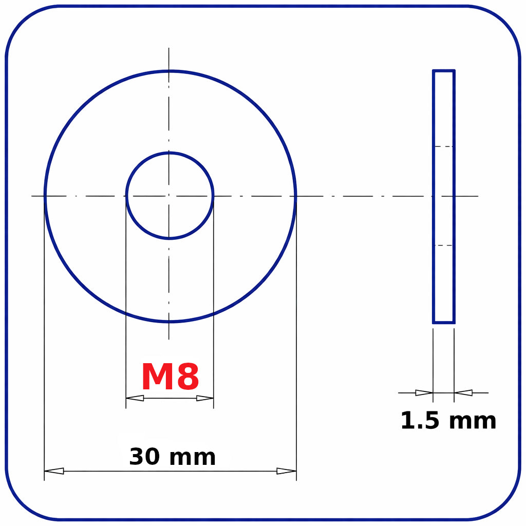 M8 Penny Repair Washers Large Mudguard Wide Washers BZP Zinc Plated Steel Metric