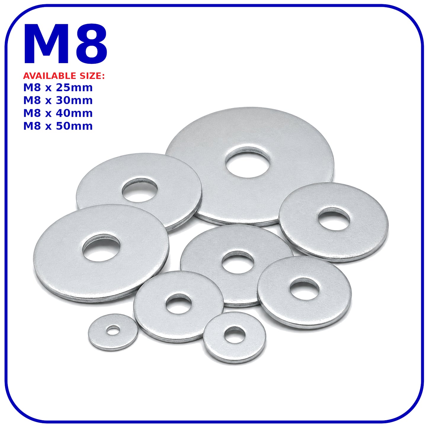 M8 Penny Repair Washers Large Mudguard Wide Washers BZP Zinc Plated Steel Metric